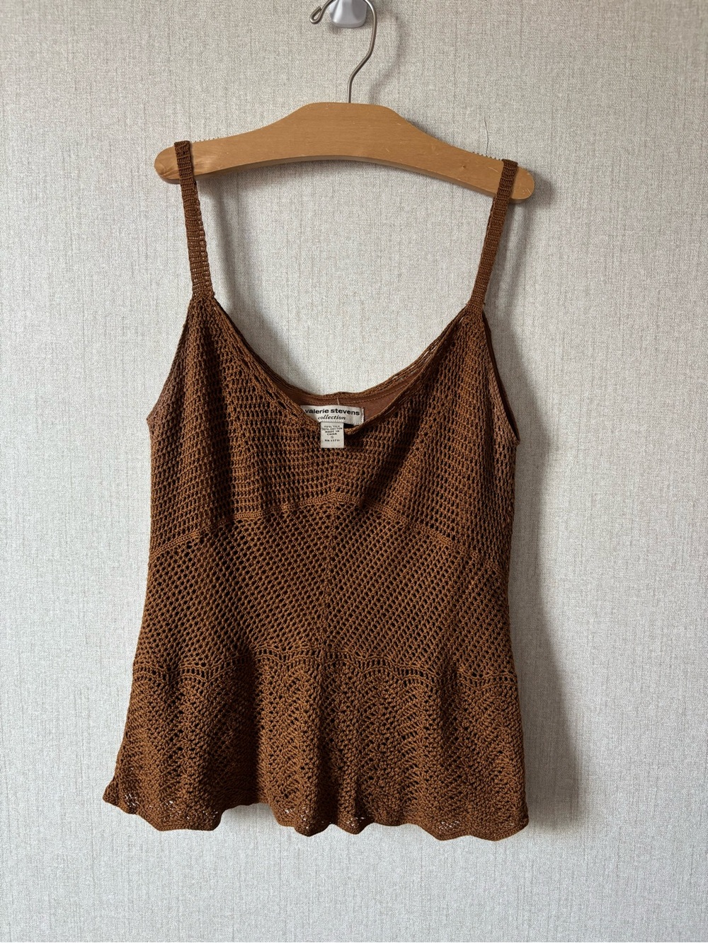Valerie Stevens Brown Crochet Knit Cami Top